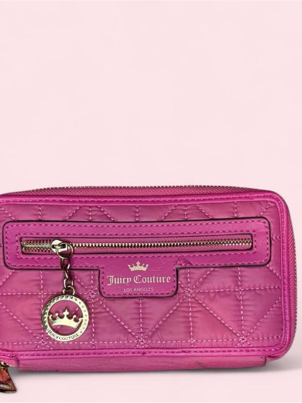 Juicy Couture Hot Pink Quilted Zip Wallet with Charm